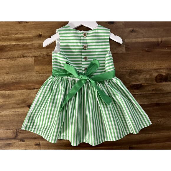 Cheeky Plum Green Striped Sleeveless Cotton Dress Baby 18/24M - Picture 6 of 10